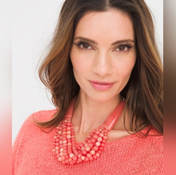 EUC Chico's Pink Nephrite Faux Coral Multi Beaded Bib Necklace - Picture 3 of 8